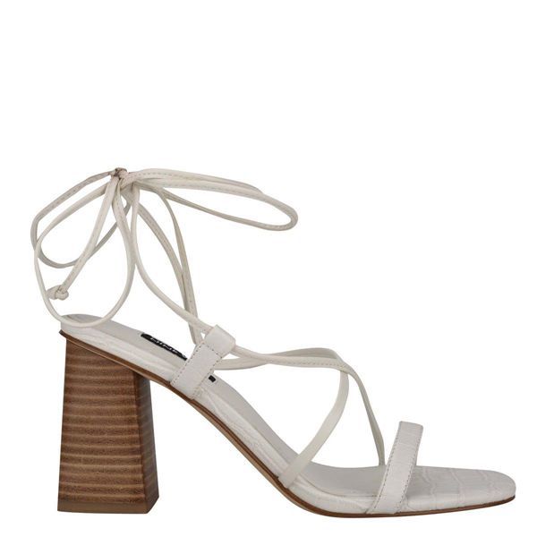 Nine West Young Ankle Wrap White Heeled Sandals | South Africa 57V60-4J43